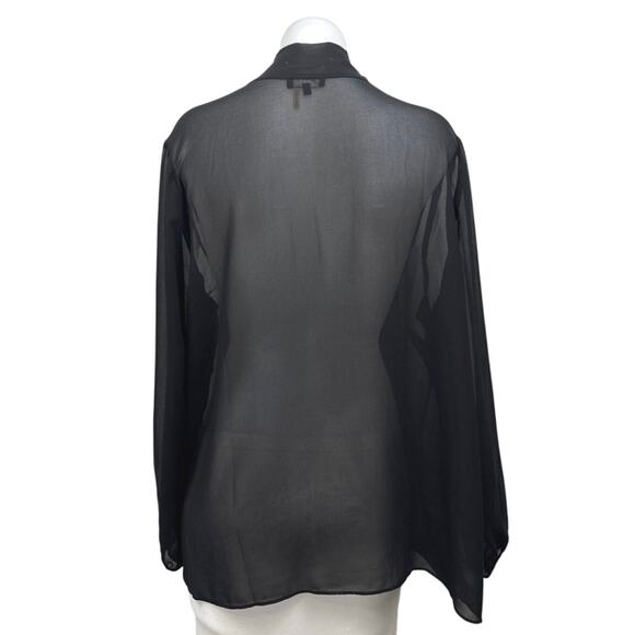 1.State Women's Black Chiffon Pleated Long Sleeve Sheer Tunic Blouse Top Size XL - Picture 2 of 3